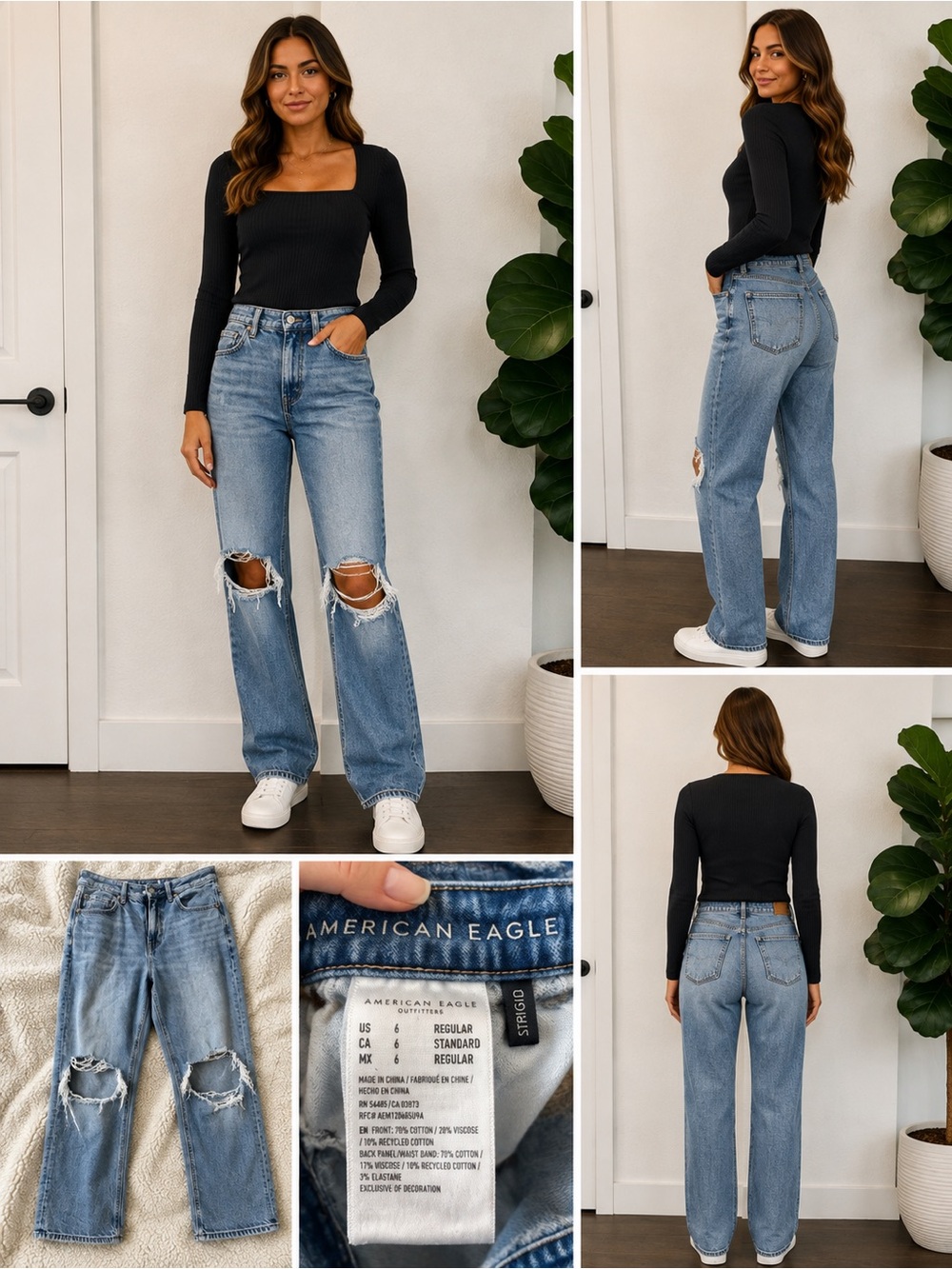 American Eagle Outfitters Light Blue Distressed Straight Leg Jeans